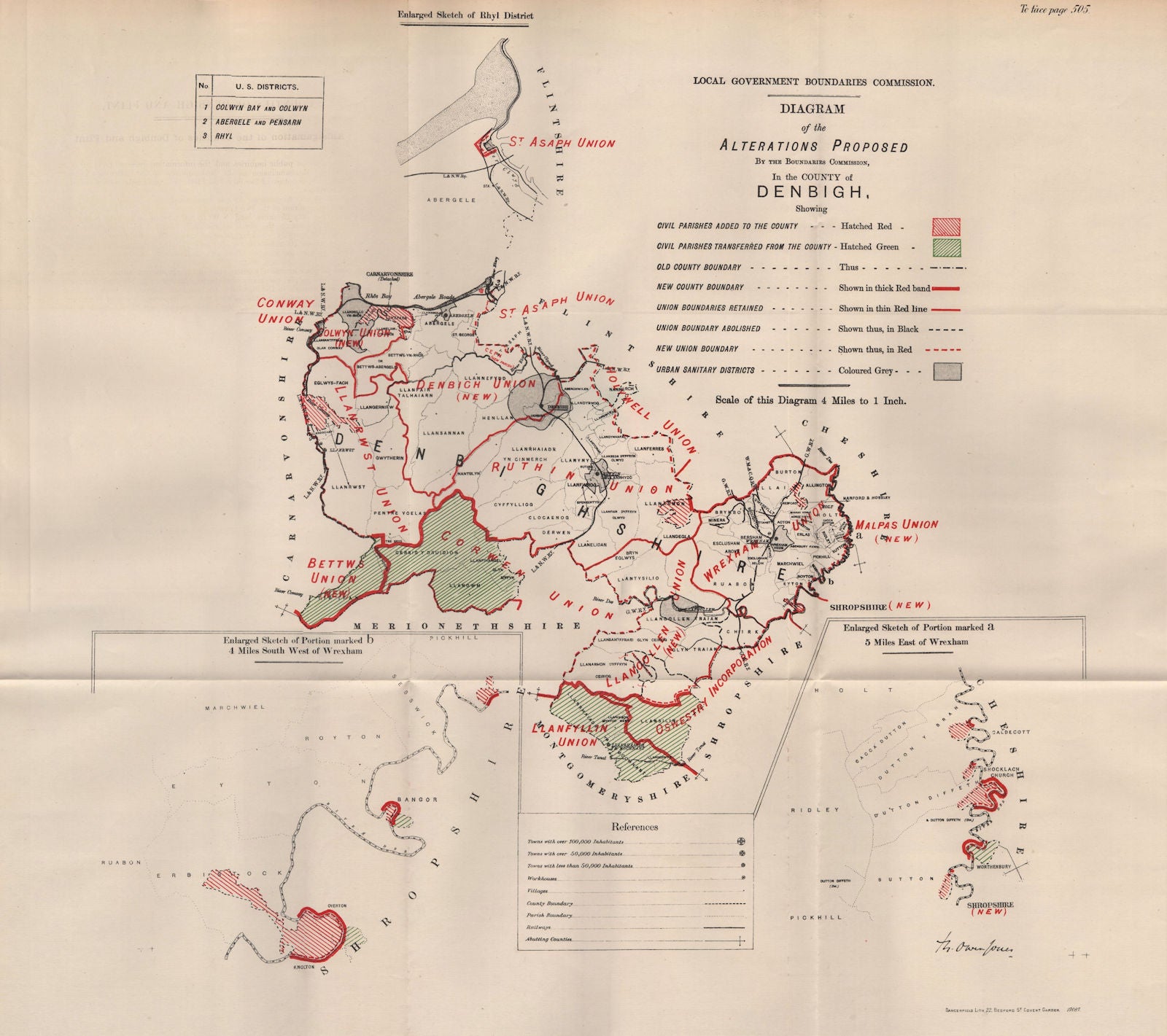Alterations Proposed in Denbighshire. JONES. BOUNDARY COMMISSION 1888 old map